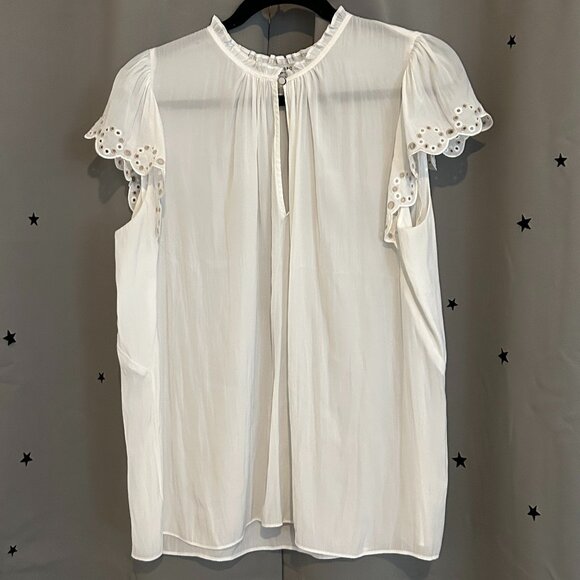 NEW Ramy Brook Women's XL Hermine Top: Scallop Eyelet Trim Keyhole Button Closur - Picture 1 of 5